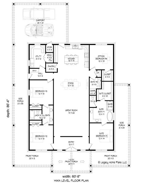 Barndominium Style House Plan - 4 Beds 3 Baths 2393 Sq/Ft Plan #932-1141 - Houseplans.com Barndominium With Dog Room, 50x100 Barndominium, 2000 Sq Ft Barndominium Floor Plans, Ranch Style Barndominium, Mc Clubhouse, 3000 Sq Ft House Plans, Ranch Barndominium, One Story Barndominium, Country House Plans Farmhouse