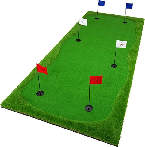 (paid link) GoSports 10'x5' Golf Putting Green for Indoor & Outdoor Putting Practice Office Backyard, 6 Flags, Real Green, Green Mat, Golf Green, Golf Practice, Backyard Play, Golf Training, Outdoor Backyard