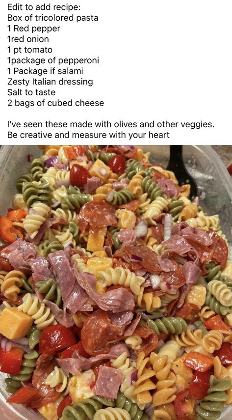 Pasta Salad With Pepperoni And Salami, Pasta Salad Salami Italian Dressing, Pasta Salami Salad, Pasta Salad Recipes With Salami, Baby Shower Pasta Salad, Pasta Salad With Cheese Cubes, Mostaccioli Salad, Salami Pasta Salad, Pasta Salad With Salami