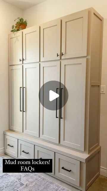 Teran Sands | Family Compound Living on Instagram: "Mud room questions answered!   We recently had these custom lockers made for our mud room, and I am obsessed with them!   They are SO beautiful and (even better) SO functional! The function of the space was my main focus. They’ve already been SO useful. The outlets for each person is probably my favorite feature. What’s yours?!?   #mudroom #lockers #whitefarmhouse #barndominium" White Mudroom Lockers, Painted Mudroom Cabinets, Mudroom With Countertop, Compound Living, Entry Area, Mudroom Cabinets, Family Compound, Beech Mountain, Mudroom Lockers