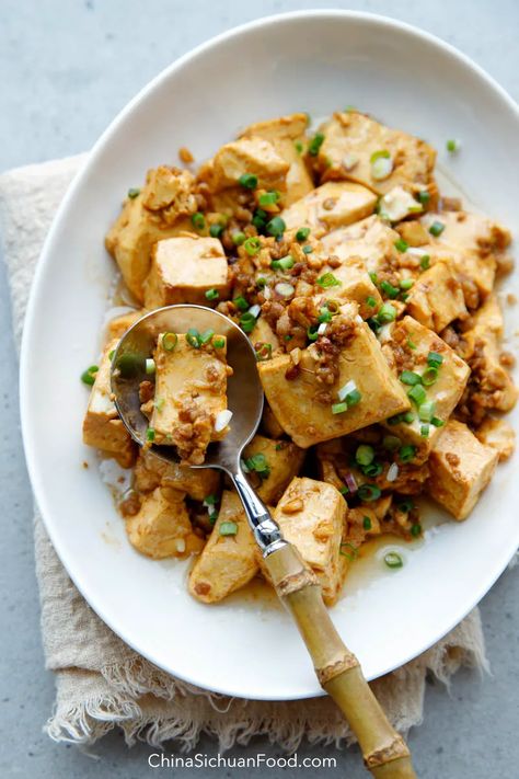 braised tofu with minced pork|chinasichuanfood.com Tofu And Pork Recipes, Tofu Pork Belly, Tofu Minced Meat, Minced Pork Recipes, Pork Tofu Recipe, Hawaii Dishes, Steam Tofu With Minced Pork, Braised Tofu Recipe, Spicy Mapo Tofu