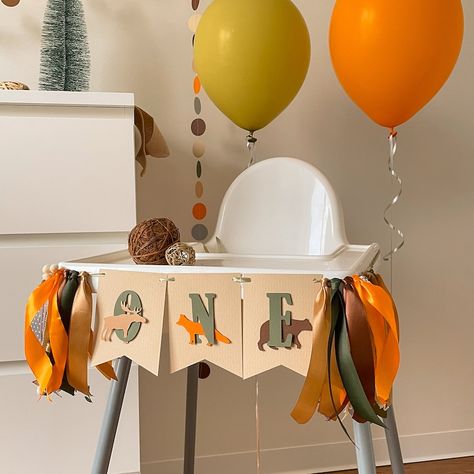 Woodland High Chair Banner, Forest Animals First Birthday, Woodland Party Decor, 1st Year Banner - Etsy Wild One Birthday Party Boys Woodland, Wild One Woodland First Birthday, Woodland Birthday Theme, First Birthday Woodland, Woodland Party Decor, Woodland First Birthday, Woodland Party Decorations, Forest Birthday, 1 Year Birthday