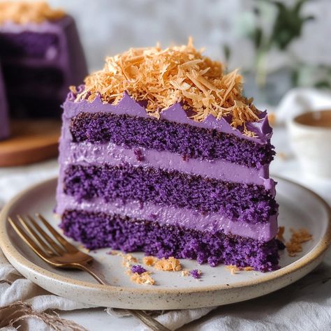 🎂💜 Delight in the rich flavors of Ube Macapuno Cake—a soft, purple cake topped with sweet macapuno for a heavenly treat! 😋 #UbeMacapunoCake #FilipinoDesserts Ube Macapuno Cake Ingredients: Ube (1 cup, mashed) Flour (1 1/2 cups) Sugar (1 cup) Eggs (3) Baking powder (1 1/2 tsp) Macapuno (1/2 cup, shredded) Butter (1/2 cup, melted) Instructions: Preheat oven to 350°F (175°C). Grease and flour a cake pan. Mix flour, baking powder, and sugar in a bowl. Beat eggs, then mix in ube and melted but... Ube Macapuno Cake, Ube Cake, Cozy Fall Recipes, Food Reference, Purple Cake, Instagram Recipes, Purple Cakes, Filipino Desserts, Festive Drinks