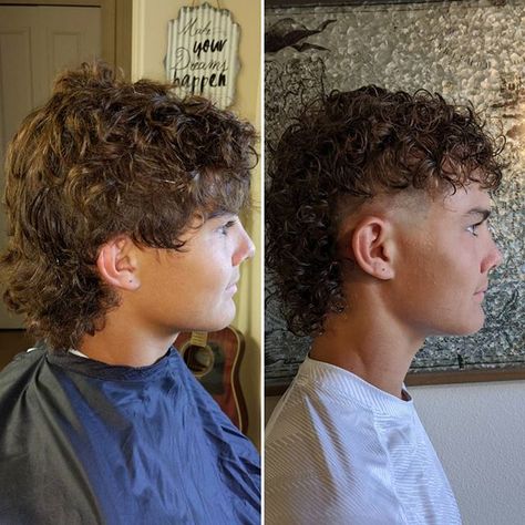 Naturally Wavy Curly Hair, Boys Cut, Male Haircuts Curly, Mohawk Mullet, Getting A Perm, Mullet Haircut, Undercut Pompadour, Disconnected Undercut, High Fade