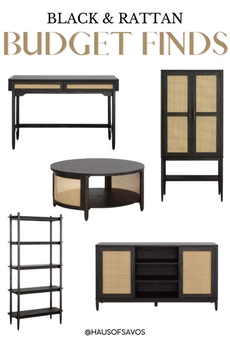 Elevate your living room and bedroom with the best modern rattan furniture finds. Explore black chairs, cabinets, and dressers that blend seamlessly into your interior design. Black And Rattan Furniture, Black Rattan Furniture, Black And Rattan, Rattan Bedroom Furniture, Rattan Living Room, Modern Organic Bedroom, Rattan Bedroom, Organic Modern Living Room, Black Chairs