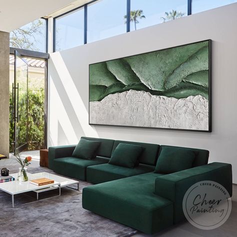 Acrylic Colour Painting, Abstract Art Green, Large Acrylic Painting, Magical Paintings, Large Framed Wall Art, Wal Art, Painting Green, Green Paintings, Wave Painting