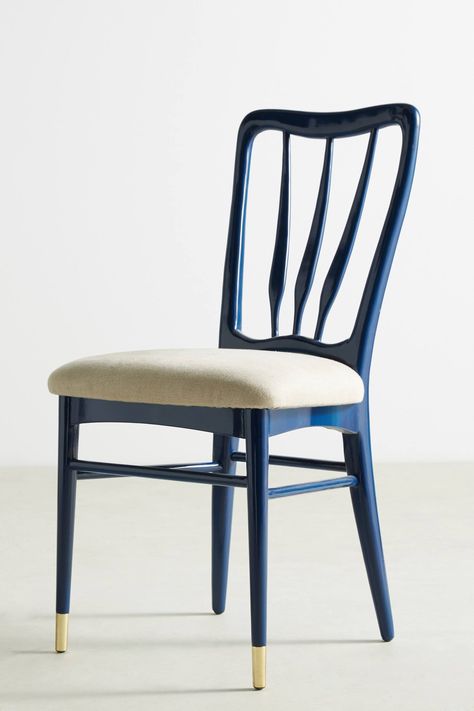 Slide View: 2: Lacquered Haverhill Dining Chair Cleaning Company, Upholstered Accent Chairs, Pastel Palette, Lacquered Wood, Old Furniture, Light Wood, Natural Linen, Bright Blue, Wood Finish