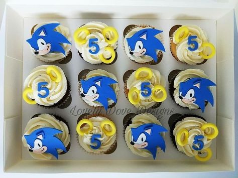 Sonic Cake And Cupcakes, Sonic The Hedgehog Birthday Cupcakes, Sonic The Hedgehog Desserts, Sonic Hedgehog Cupcakes, Cupcakes Sonic Birthday, Sonic Cupcakes For Boys, Sonic Cupcake Cake, Sonic Birthday Cupcakes, Cupcake Sonic