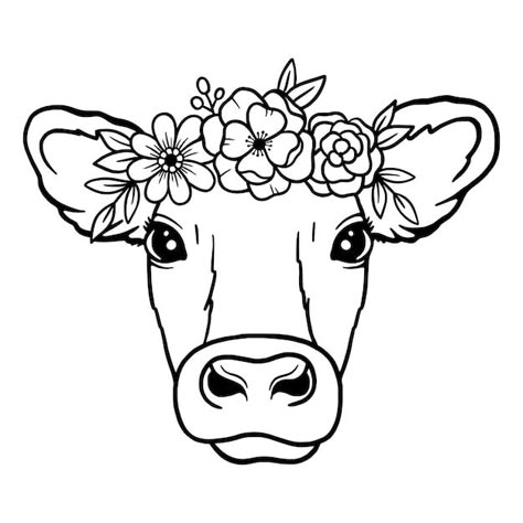 Cow Logo, Cow Tattoo, Cow Coloring Pages, Cow Drawing, Idee Cricut, Cow Face, Head Wreath, Cow Head, Wood Burning Patterns