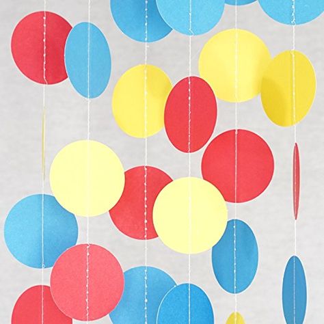 Amazon.com: Chloe Elizabeth Circle Dots Paper Party Garland Backdrop (Pack of 10, 10 Feet Per Garland, Total of 100 Feet) - Red, Yellow, Blue: Arts, Crafts & Sewing Circus Party Decorations, Garland Birthday, Diy Carnival, Circus Decorations, Carnival Decorations, Pool Party Decorations, Summer Party Decorations, Circus Birthday Party, Birthday Paper