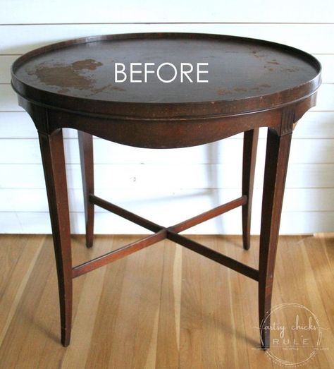 Layered Chalk Paint Makeover Tutorial - artsychicksrule.com #layeredchalkpaint #chalkpaintmakeover #paintedfurniture #aubussonblue Round Side Table Makeover, Chalk Paint Ideas, Beverage Stations, Stained Dresser, Table Painting, Paint Makeover, Chalk Paint Furniture Diy, End Table Makeover, Chalk Paint Makeover