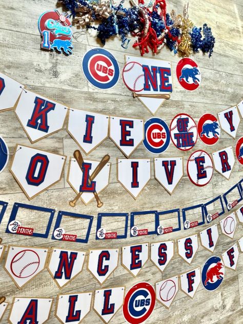 Complete your #1 fans birthday party with these baseball theme party decorations! Cubs Birthday Party, 1st Birthday Banner, Baseball Theme Party, 1st Birthday Banners, Rookie Of The Year, Chicago Cubs Baseball, Cubs Baseball, Baseball Theme, Theme Party Decorations