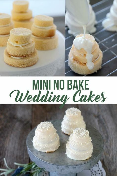 Bridal Shower Mini Cheesecakes, Wedding Shower Dessert Table Ideas, Mini Cake Serving Ideas, Individual Cakes For Wedding, Bridal Shower Sweets Desserts, Bridal Shower Mini Cupcakes Ideas, Rehearsal Dinner Cupcake Ideas, Mini Foods For Wedding, Wedding Shower Diy Decorations