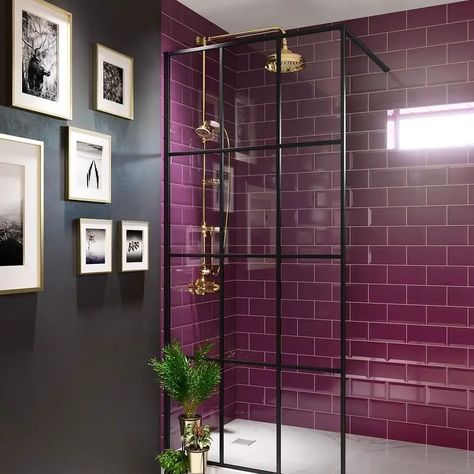 27 Purple Bathroom Ideas to Elevate Your Home's Elegance - placeideal.com Marble Bathroom Shower Tile, Monochrome Bathroom Ideas, Dark Purple Bathroom, Purple Bathroom Ideas, Plum Bathroom, Green Bathroom Ideas, Ensuite Ideas, Small Full Bathroom, Half Bathroom Decor