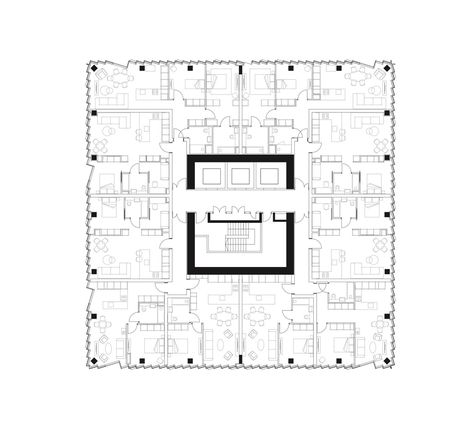 Gallery of The Stratford Hotel and Lofts / SOM - 20 Office Building Plans, Open Office Layout, Loft Style Apartments, Office Floor Plan, Hotel Floor Plan, Loft Plan, Hotel Floor, Office Plan, Hotel Plan