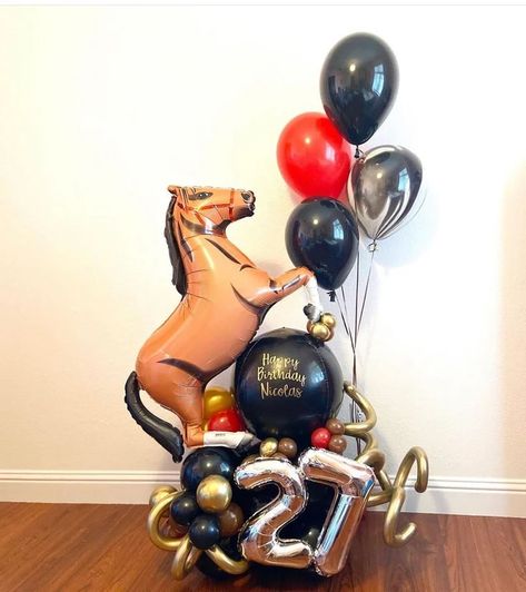 Horse Party Decorations, Horse Birthday Party, Horse Balloons, Balloons Bouquet, Balloon Tower, Harry Birthday, Horse Birthday Parties, Jungle Theme Parties, Rodeo Birthday