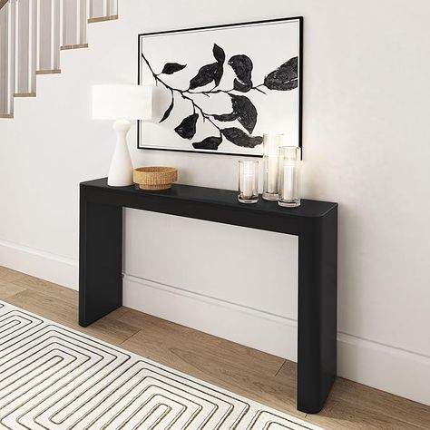 Amazon.com: Plank+Beam Forma Console Table, 46 Inch, Solid Wood Sofa Table, Entryway Table for Hallway, Narrow Behind The Couch Table, Console Tables for Entryway, Living Room, Foyer, Easy Assembly, Black : Home & Kitchen Rounded Console Table, Narrow Entryway Table, Wood Sofa Table, Narrow Table, Black Console Table, Console Table Decorating, Entryway Table Decor, Couch Table, Modern Console Tables