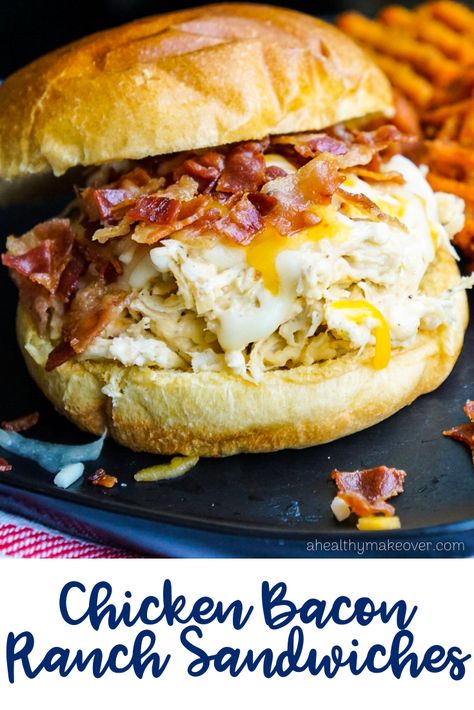 Chicken Bacon Ranch Sandwich Ranch Sandwich, Chicken Bacon Sandwich, Chicken Bacon Ranch Sandwich, Shredded Chicken Sandwiches, Chicken Cream Cheese, Leftover Chicken Recipes, Bacon Sandwich, Bacon Chicken, Cheese Cheddar