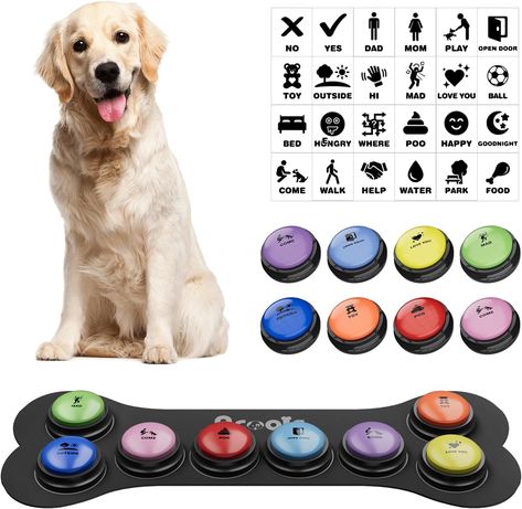 Dog Buttons for Communication, 8 Pcs Dog Talking Button Set, 30s Recordable Voice Pet Buzzer Training Buttons, Speaking Button for Dogs with Waterproof Anti-Slip Dog Button Mat and 24 Scene Stickers #Ad Dog Talking, Scene Stickers, Dog Buttons, Dog Communication, Talking Dog, Voice Recording, Activity Mat, Small Animal Supplies, Dog Activities