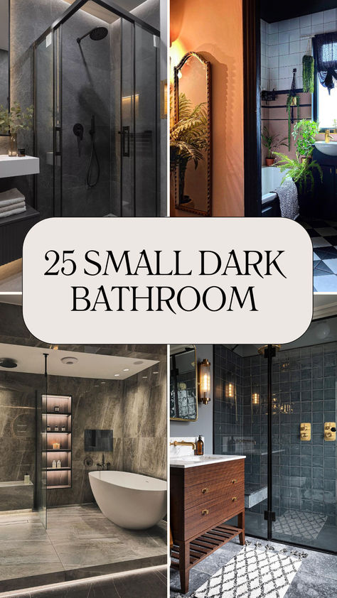 25 Small Dark Bathroom – The DIY Desire Corporate Bathroom, Dark Floor Bathroom, Dark Tile Bathroom, Dark Bathroom Design, Dark Modern Bathroom, Small Dark Bathroom, Dark Tile Floors, Small Bathroom Paint, Dark Gray Bathroom