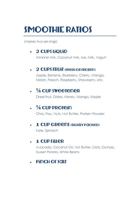 Basic Smoothie Ratios (master recipe for foolproof smoothies--I keep this taped inside my kitchen cupboard) Smoothie Ratio Chart, Smoothie Ratio, Smoothie Ingredient List, Basic Smoothie, Smoothie King Recipes, Smoothie Basics, Super Healthy Smoothies, Kid Meals, Freezing Apples