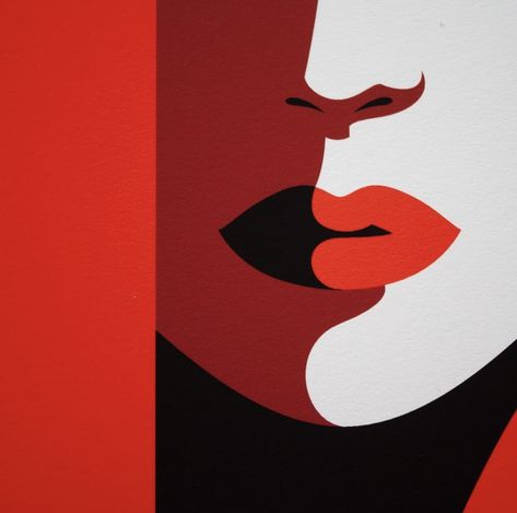 Red Monochromatic, Lips Illustration, Monochromatic Painting, Pop Art Lips, Red Sparrow, Malika Favre, Red Artwork, Contemporary Art Canvas, Deco Studio