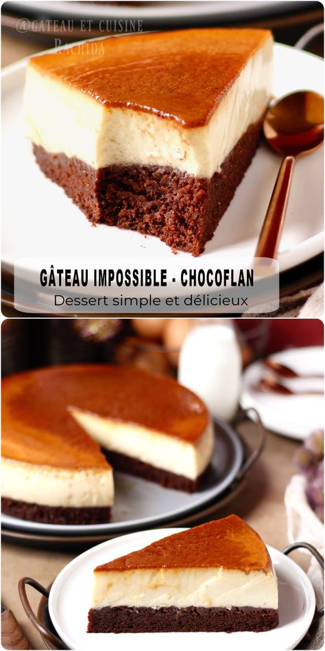 recette chocoflan , gâteau impossible ,dessert simple et facile Impossible Cake, Choco Flan, Flan Au Caramel, Chocoflan Recipe, Dessert Express, Desserts Faciles, Cold Dessert Recipes, Dessert Leger, Dessert Original