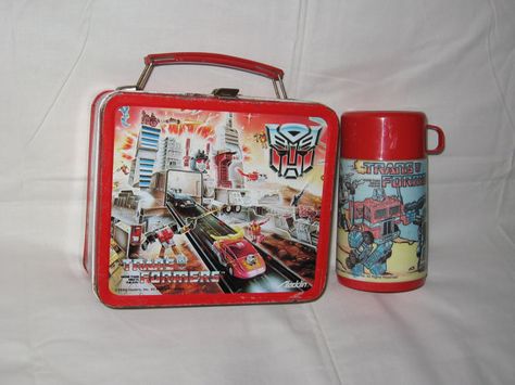 1986 Aladdin Transformers Lunchbox Lunch Box Thermos, Try Not To Smile, Vintage Lunch Boxes, The Osmonds, School Lunch Box, Metal Lunch Box, Transformers G1, Metal Tins, 80s Retro