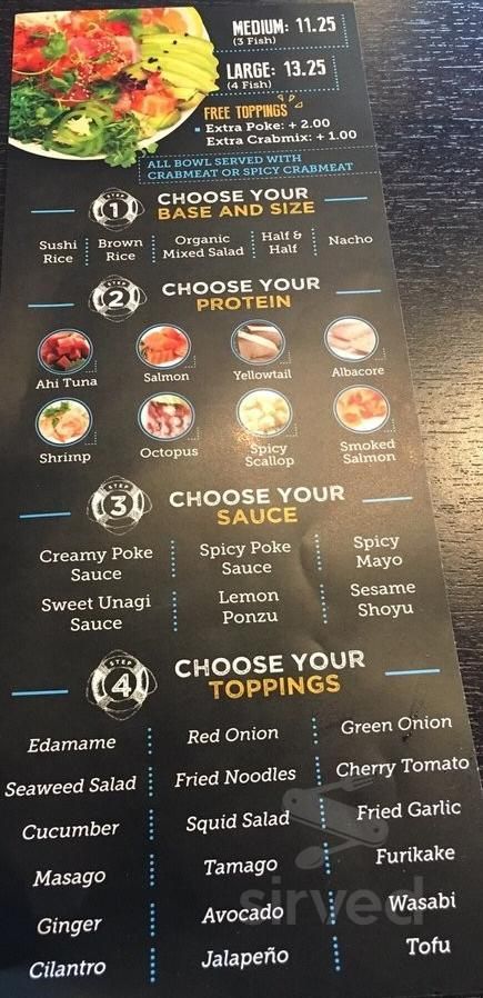 Hawaiian Poke Bowl menu in St. George, Utah, USA Poke Shop Design, Poke Bowl Station, Poke Bowl Food Truck, Poke Bowl Menu Design, Poke Food Truck, Poke Menu Design, Poke Bowl Toppings, Poke Bowl Restaurant Design, Poke Bowl Menu