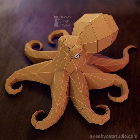 Paper Craft Ideas for Mother's Day: Heartfelt Gifts | How to Make Paper Beads: Unique Jewelry Design Paper Octopus, Monster Animal, Paper Craft Greeting Cards, Low Poly Papercraft, Octopus Wall Art, Paper Craft Techniques, 3d Paper Art, Octopus Print, Octopus Art