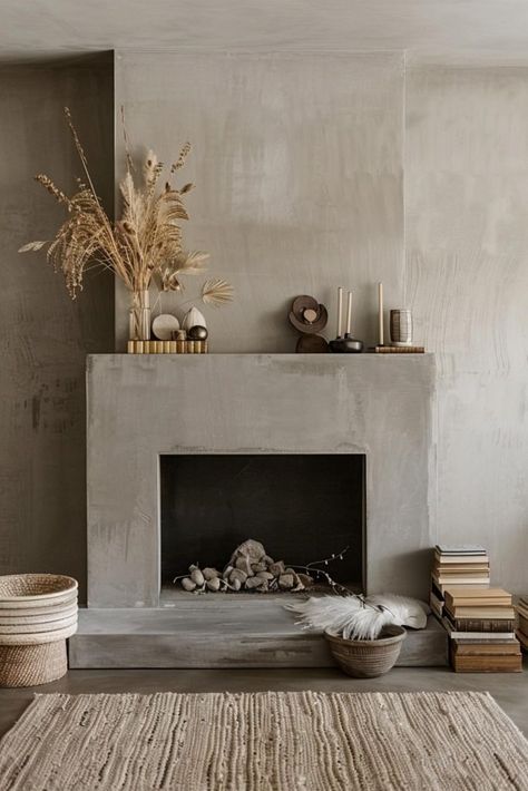 40 Modern Mantel Decor Ideas To Elevate Your Fireplace with Style Modern Country Fireplace, Modern Mantel Decor, Walnut Mantle, Modern Mantle Decor, Fireplace Upgrade, Statement Fireplace, Walnut House, Modern Mantle, Plaster Fireplace