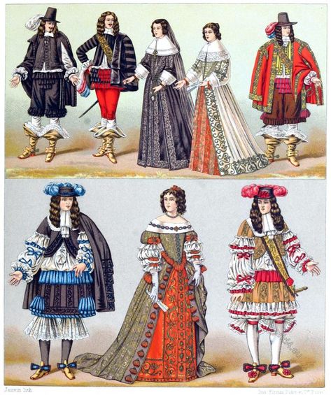 The costumes of the aristocracy. The kings of fashion. France 17th c.. 17th Century French Fashion, 17th Century Clothing, Fashion History Timeline, Era Victoria, French Costume, Costume Carnaval, 17th Century Fashion, Maria Theresa, Costume Fashion