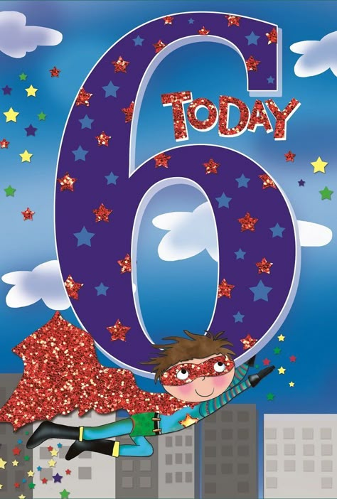 Age 6 Boy Birthday Card - Superhero, Tall Buildings & Little Stars 7.75" x 5.25": Amazon.co.uk: Office Products Happy 6th Birthday Boy, 6th Birthday Boy, Birthday Wishes Boy, Birthday Grandson, Happy Birthday Grandson, Lekker Verjaar, 6th Birthday Boys, Facebook Birthday, Birthday Wishes For Kids