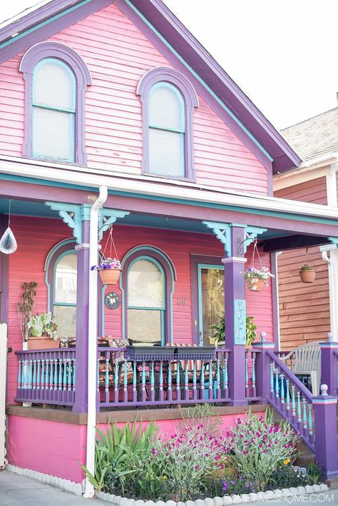 Blue And Purple House Exterior, Pink And Blue House, Bavarian House, Sims Exterior, Purple Houses, Painted Lady House, Purple House, In Disbelief, New York Architecture