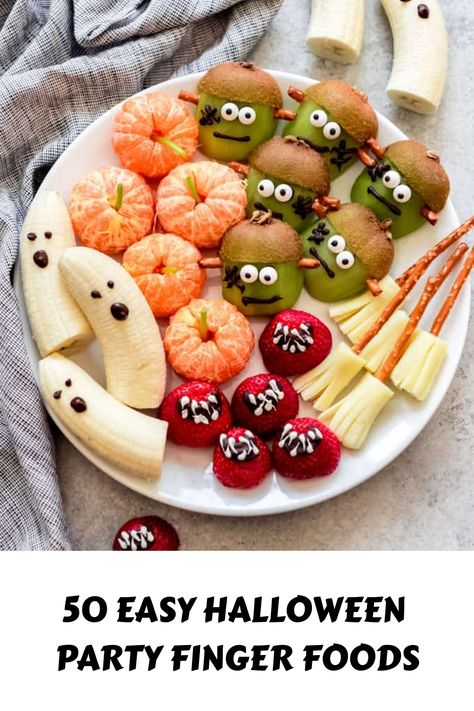 The best Halloween party finger foods, treats and snack ideas for your celebration with friends and family. These are tried-and-true recipes that kids and adults will both love. Halloween Entertaining Food, Halloween Finger Food Ideas Easy, Halloween Party Food Vegetables, Savoury Halloween Party Food, Halloween Savoury Party Food, Finger Foods For Halloween Party, Finger Foods For Kids Birthday Party, Halloween Snacks Vegetables, Halloween Snacks For Adults