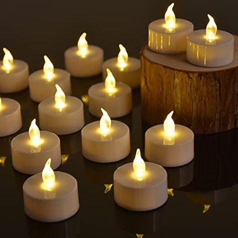 Vickiss Tea Lights Battery Operated Candles,Set of 24 LED Tea Lights Flameless Candles 200+ Hours Flickering Fake Tealights for Sweetest Day Wedding Home Decorations Party (24 Pack Warm Yellow) Battery Powered Candles, Battery Tea Lights, Led Tea Light Candles, Fake Candles, Flameless Tea Lights, Battery Operated Tea Lights, Small Candle Holders, Candle Base, Led Tea Lights