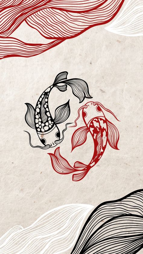 Templates Koi Fish Wallpaper, Koi Fish Illustration, Phone Wallpaper Template, Illustration Phone Wallpaper, Flowers Model, Wallpaper Template, Black Japanese, Fish Illustration, Fish Wallpaper