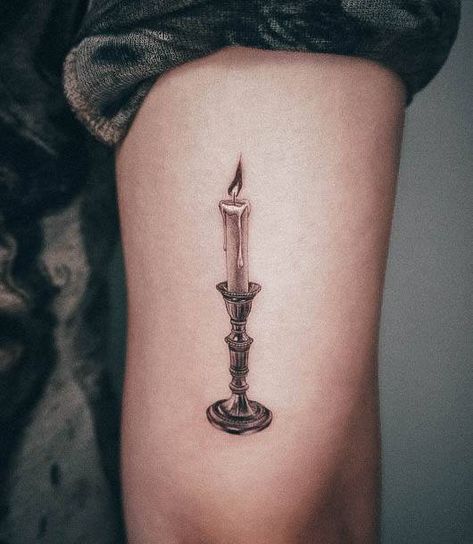 Stick Design Ideas, Small Candle Tattoo, Candle Light Tattoo, Burning Candle Tattoo, Candlestick Tattoo, Candle Tattoo Design, Trident Tattoo, Stick Tattoo, Best Candle