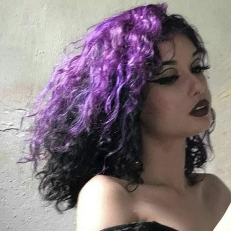 Purple Hair Color Curly, Dyed Curly Hair Ideas Colour Purple, Curly Hair Color Ideas Purple, Curly Hair Under Dye, Black And Purple Hair Ideas, Dyed Underlayer Curly Hair, Purple Hair Curly, Hair Dye Ideas For Curly Hair, Dyed Curly Hair Ideas