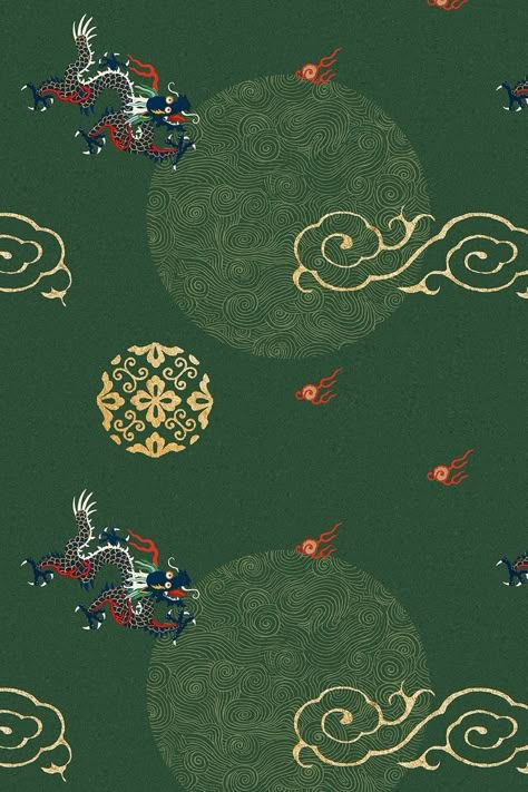 Green Chinese Wallpaper, Chinese Design Pattern, Chinese Illustration Art, Chinese Patterns Traditional, Chinese Cloud Pattern, Chinese Culture Design, Asian Design Pattern, Chinese Elements Design, Red And Green Background