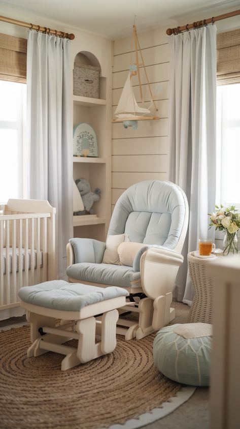 beach themed nursery gender neutral. blue and beige theme Relaxing Nursery Ideas, Unique Baby Nursery Ideas, Baby Stuff Must Have, Nursery Checklist, Boy Nurseries, Newborn Room, Baby Nursery Inspiration, Baby Boy Nursery Themes, Changing Table Dresser