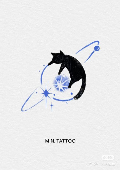 Cat Logos Ideas, Blue Stars Tattoo, Sister Cat Tattoos, Cat Logo Ideas, Cat Constellation, Simplistic Tattoos, Tattoo Design Drawings, Mini Tattoos, Pretty Tattoos