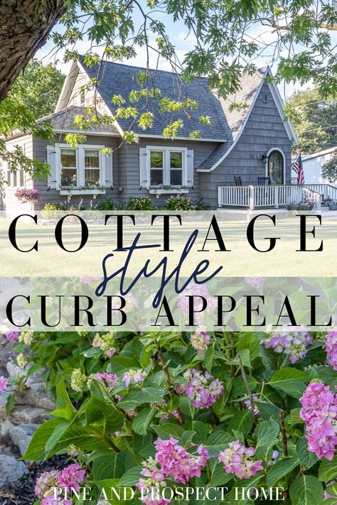 Adding Curb Appeal and Charm to Your Cottage Style Home - Pine and Prospect Home Cottage Style Homes Exterior, Porch Gardening Ideas, Cottage Style Exterior, Landscaping Front Porch, Cottage Front Yard, Cottage Home Exterior, English Cottage Exterior, Porch Flower Pots, Porch Gardening