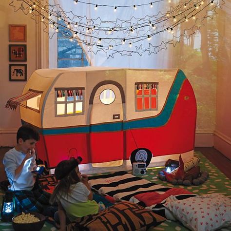 House of Hawthornes: Vintage Trailer Palooza Camper Playhouse, Indoor Playhouse, Kids Play Set, The Land Of Nod, Kids Play Tent, Land Of Nod, Camping Theme, Play Tent, Dramatic Play