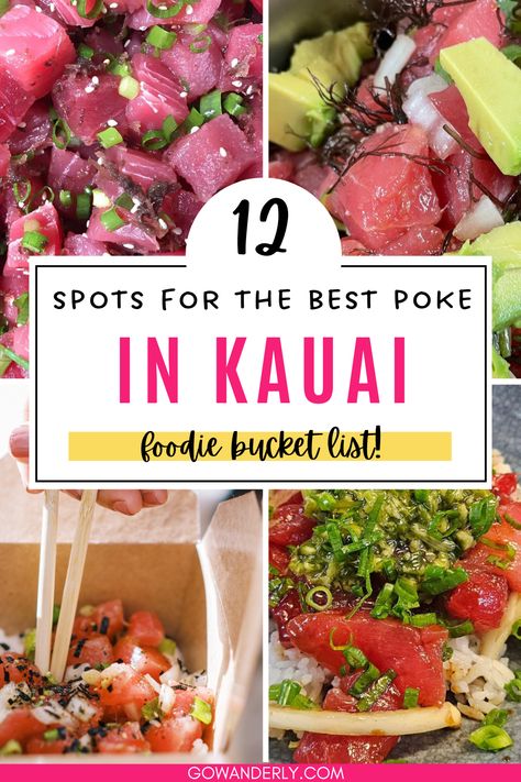 Find out where to get the best poke in Kauai. Save this pin to make sure you enjoy the island's top culinary delights! Kauai Restaurants, Hanalei Kauai, Poke Salad, Seafood Shop, Kauai Travel, Seared Ahi, Kauai Vacation, Hawaii Travel Guide, Plate Lunch