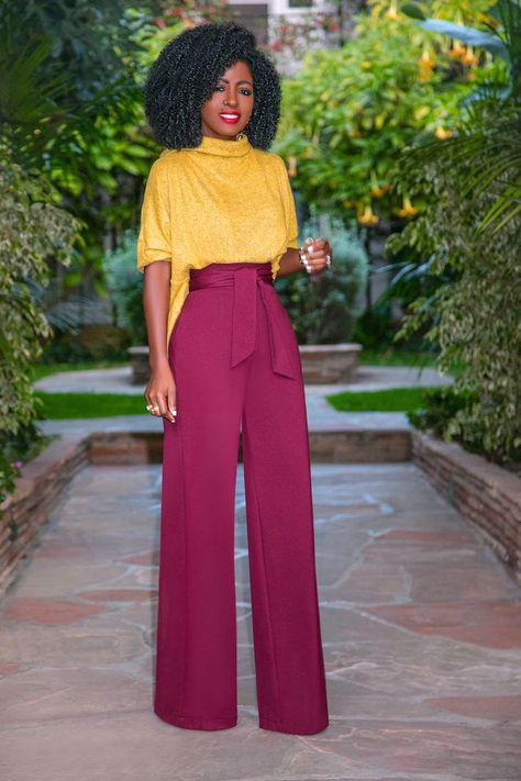 Slouchy Color Block Jumpsuit Style Pantry Outfits Classy, Mustard Color Block Outfit, Color Block Jumpsuit, Yellow And Burgundy Outfit, Burgundy And Yellow Outfit, Classy Jumpsuit Outfits Casual, Color Blocking Outfits Classy, Colour Blocking Outfit, Mustard Yellow Outfit