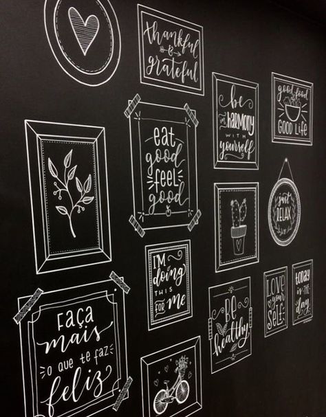 Chalkboard Restaurant, Cafe Chalkboard, Chalk Wall Art, Calligraphy Chalkboard, Chalk Writing, Chalkboard Wall Art, Chalkboard Doodles, Doodle Wall, Blackboard Art