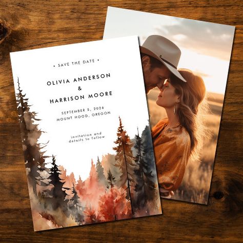 Fall Save The Date Invitations, Fall Watercolor Wedding Invitations, Colorado Wedding Inspiration, Mountain Fall Wedding Colors, Wedding Colors For Mountain Wedding, Moody Fall Wedding Invitations, Save The Date Ideas Fall Wedding, May Wedding Invitations, Fall Mountain Wedding Invitations