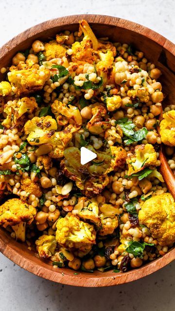 Jamie Vespa MS, RD on Instagram: "Moroccan-Inspired Couscous Salad with spice-roasted cauliflower, almonds, and dried fruit tossed in a lemony paprika dressing. Brimming with filling, feel-good ingredients, this salad holds up beautifully for leftovers and can be enjoyed warm or closer to room temp! Here’s what you need: ▢ cauliflower florets ▢ extra-virgin olive oil ▢ ground coriander ▢ ground turmeric ▢ pearl couscous ▢ canned chickpeas ▢ sliced almonds ▢ raisins or dates ▢ torn mint leaves ▢ fresh parsley ▢ fresh lemon juice ▢ garlic ▢ paprika ▢ ground cumin . . Comment “recipe please” and I’ll DM you the recipe link, or click the link in my bio! #dishingouthealth #healthyrecipes #vegetarianrecipes #veganrecipes #saladrecipe #lunchideas #dinnerrecipes" Hormone Recipes, Moroccan Meals, Moroccan Cauliflower, Moroccan Couscous Salad, Weekday Lunches, Aussie Bbq, Moroccan Couscous, Vegetarian Ideas, Pearl Couscous