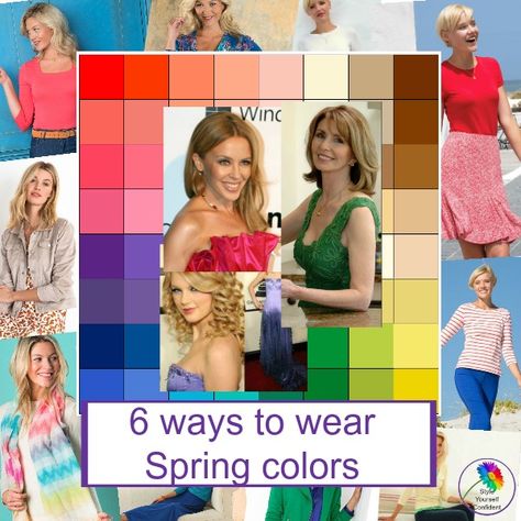 6 ways to wear Spring colors to suit your personality #springcolors #springseason #coloranalysis Spring Pallet Color Analysis, Hoc Spring Color Outfits, Color Me Beautiful Spring, Fresh Colour Palette, Dyt Type 1 Clothes Color Palettes, Color Analysis Spring, House Of Colour Spring, Hoc Spring, True Spring Colors